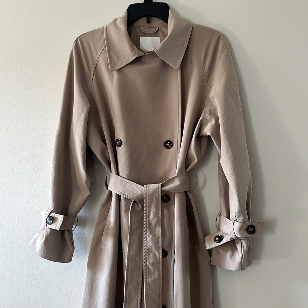 H&M Double Breasted Trench Coat Oversized Sz Small Beige Color - Picture 4 of 16